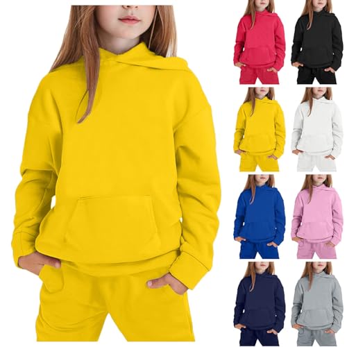 Conjunto elegante para niñas – Sudadera de manga larga con capucha y pantalones para niños, cómodo traje deportivo, amarillo, 12-13 años