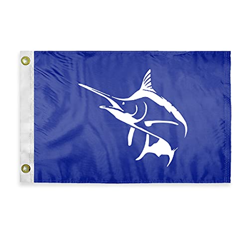AGAS White Marlin Novelty Boat Flag - 12 x 18 inch - Double Sided Printed 200D Nylon - Solid Brass Eyelets Canvas Heading - Vivid Colors Fade Proof - White Marlin Funny Boat Nautical Flag