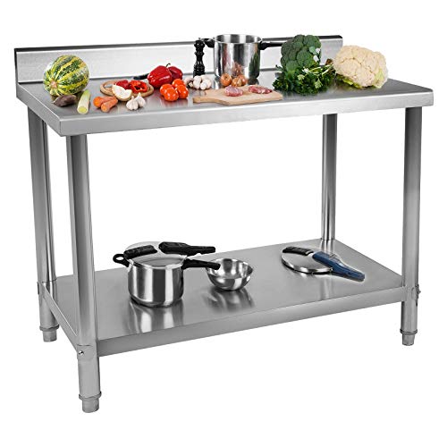 Royal Catering Mesa de Trabajo Acero Inoxidable RCAT-100/70-S (100 x 70 cm, Dos Superficies, Pies Regulables, Anti salpique, Capacidad de Carga: 120 kg)