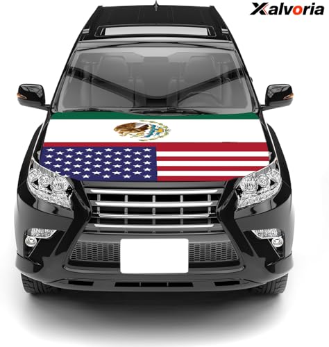 USA & Mexico Flag Car Hood and Mirror Covers Set – 4' x 5.25', Durable Polyester Spandex, Stretchable, Vibrant Colors, Universal Fit, Patriotic Car Accessories for Cars, Trucks & SUVs