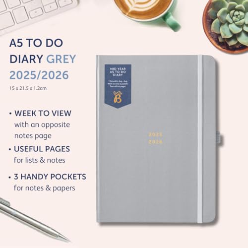 Busy B A5 Diary, Mid-Year Academic Planner, Aug '25, Aug '26, Grey Journal Cover, Weekly Planner with To-Do Lists - Image 2
