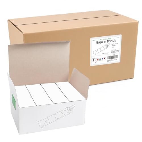 Image of NATURALABEL Bulk Pack of 20,000, Self-Adhesive Napkin Bands for Small Business, Restaurants, Events - 10 Boxes, 2000 per Box (White)