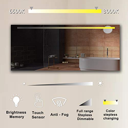 B&C 72"X30" Led Mirror For Bathroom, Super Slim Frameless Lighted Mirrors With Polished Edge, Defogger, Dimmer & Touch Switch(Copper Free Silver Backed) #TOP4