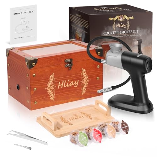 Smoking Gun Food Smoker with Wooden Smoking Box, Smoke Gun for Cocktails, Whiskey Smoke Infuser Include Tray&Wood Chips, Old Fashioned Cocktail Smoker Kit, Gift for Men