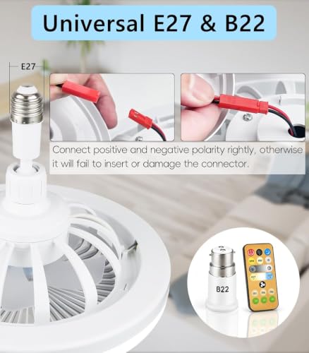 Ventilador de techo con luz LED E27 silencioso y mando para techos bajos 8