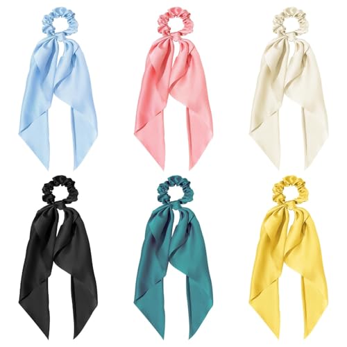 SYEYCW 6 Stück Elastisches Satin Haargummi, Satin -Bowknot Elastische Haarbänder, Bunte Massive Haarschalzwinkel für Haarkrawatten, Modeponytailhalter Süßes Haar Accessoires für Frauen Mädchen
