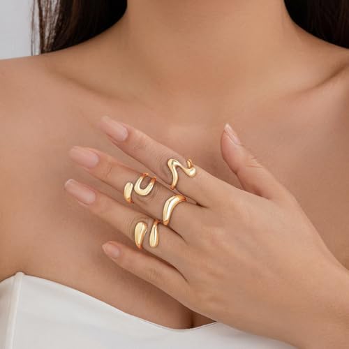 Image of Shining Diva Fashion Stylish Trendy Finger Rings Set for Women & Girls | Chunky Minimal Statement Ring Combos Modern Elegant Jewellery Collection
