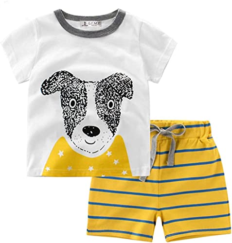 Image of Little Boys Short Set Pajamas for Boys 100% Cotton Toddle Firetruck Dinosaur Sleepwear Summer Clothes Size 2-7T