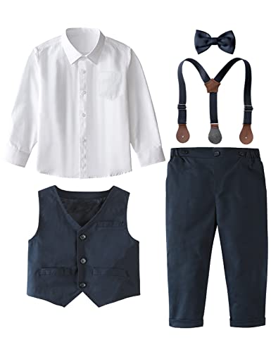 Image of A&J DESIGN Toddler Boys Formal Clothes Suspender Outfit Dress Suit 12M - 6Y