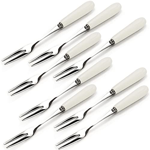 MEIYAHOME Fruit fork Appetizer Dessert Forks Mini Forks 18/10 Stainless Steel Cake fork 8 Packs (Creative Handle material Ceramics) for Party,Banquet,Cocktail, (Set of 8) SUS304