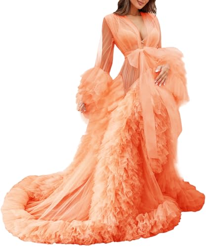 Image of BATHGOWN Sexy Illusion Long Lingerie Tulle Robe Nightgown Bathrobe Sleepwear Bridal Robe Wedding Scarf