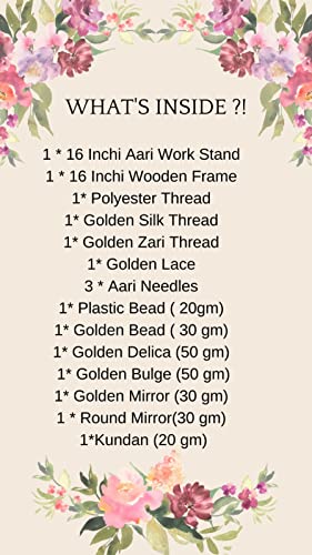 Aari Work Materials, Maggam Work Embroidery Combo 16 inch Aari Stand Beginner’s Pack Set