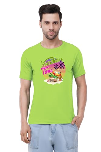 Image of Caseria Men's Cotton Printed T-Shirt -Time Vacation | 100% Cotton | Half Sleeves | Regular Fit | Printed | Round Neck | Graphic T Shirt