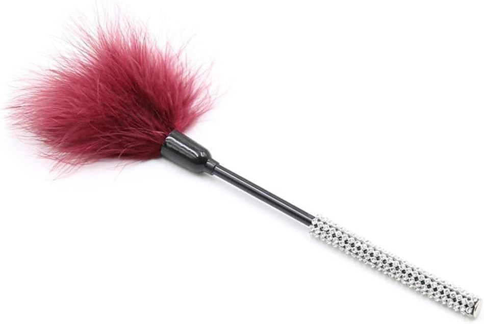 Round Diamond Metal Rod Feather Flirting Toy Flirting Feather (Color : Red)