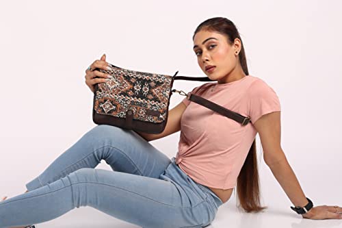 Image of Rudhira Women's Cross-body Bag Sling Bags Ladies Purse Handbag Sling Strap Vegan Leather Indian Fabric Slings Multicolor (Floral)