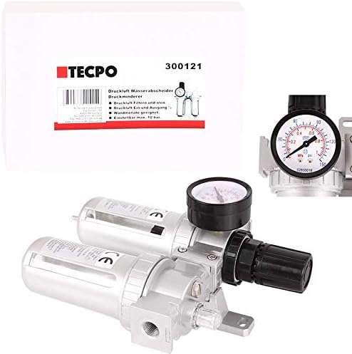 TECPO 300121 Compressed Air Maintenance Units 0-10 Bar Air Regulator Pressure Regulator Car Compressed Air Regulator Fog Oiler with Pressure Gauge Filter Pressure Regulator