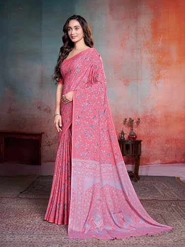 Image of Garden Vareli Floral Print Crepe Saree With Unstitched Blouse Piece