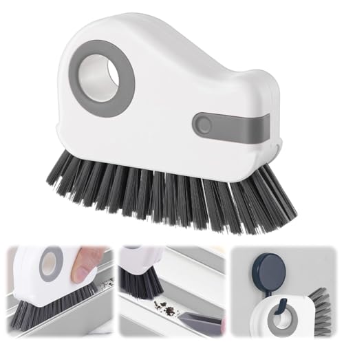 2 in 1 Groove Cleaning Brush Window Track Cleaning Tools Multifunction Window Track Cleaner with Hard Bristle and Hidden Scraper Crevice Brush for Sliding Door Track Window Seal Sill (Gray)