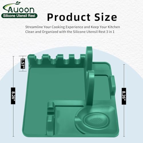 Image of Auoon Silicone Spoon Rest with Lid Holder - 3 in 1 Kitchen Utensil Rest for Soup Ladles, Pot Lids, Spatulas, Spoons, Tongs, BPA Free & Dishwasher Safe, 8.26 x 8.06 Inch (Sea Blue, Large)