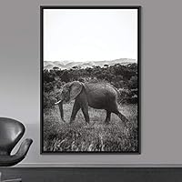Framed Canvas Wall Art Duotone Elephants Animals Black and White Bohemian Duotone Elephants Expressive Grey Living Room Photography - 16x24 inches