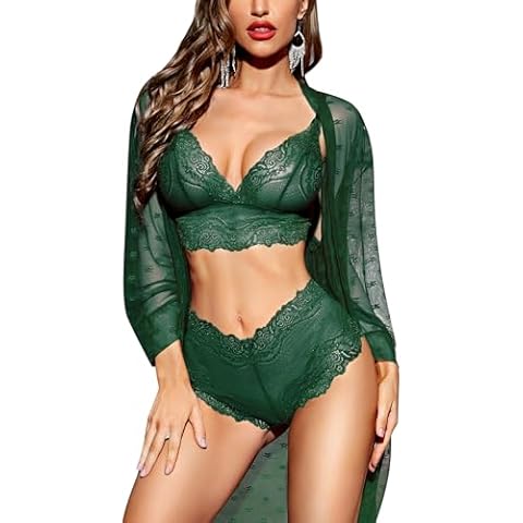 RSLOVE Lace Lingerie Set with Mesh Robe Cover