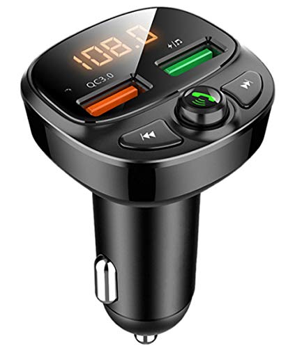 AROSKY Bluetooth 5.0 FM Transmitter for Car, Hands-Free Call Dual USB QC3.0 Fast Charge Car Charger, Wireless Car FM Radio Transmitter/MP3 Music Player/Car Kit/Audio Adapter with Microphone