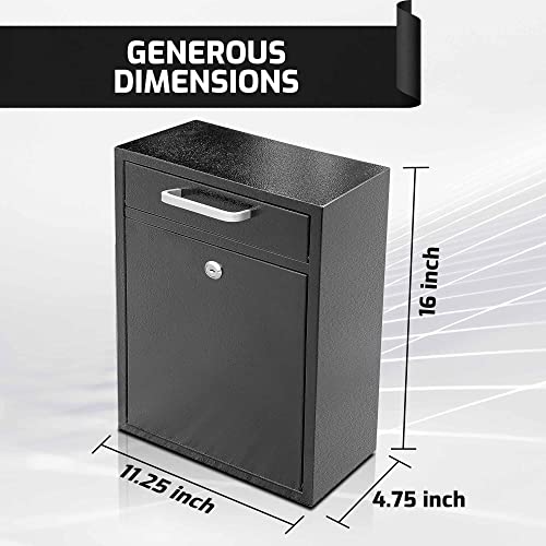 VORVIL Locking Mailbox Wall Mount - Galvanized Steel Mailbox with Keys for Outdoor - Secure Modern Design Large Drop Box for House & Office