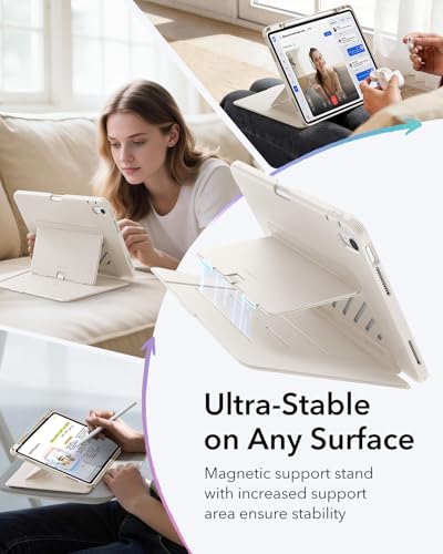 Image of ESR for iPad Air 13 Inch Case M4 /M3 /M2 (2026 /2025 /2024), Vertical Stand Cover with Pencil Holder, Ultra-Stable Magnetic Case, Multi Stand Angles, Flip Series, Starlight
