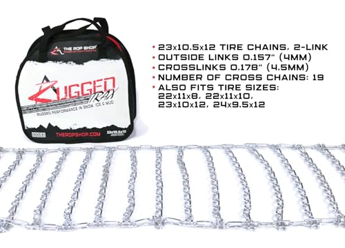 The ROP Shop Pair of 2 Link Tire Chains & Tensioners 23x10.5x12 for Snow Blowers, Lawn & Garden Tractors, Mowers & Riders, UTV, ATV, 4-Wheelers, Utility Vehicles