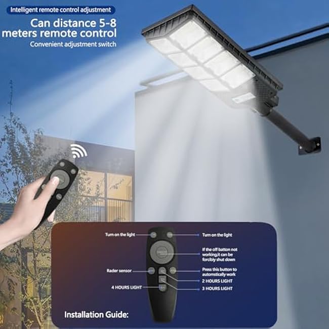 Viruhaka Solar Outdoor Lights,448LEDs Street Lights with 20000LM Hight Brightness, IP66 Waterproof Security Flood Light, Dusk to Dawn Solar Street Lights,for Exterior Wall, Patio, Yard, Deck, Garden