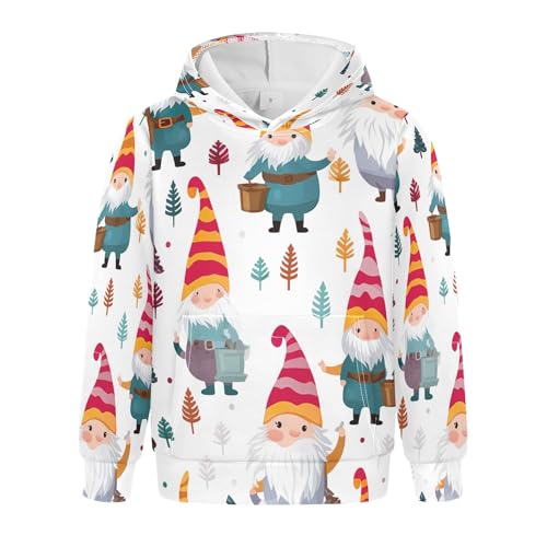 Kids Hoodies Sweaters Christmas Gnome Dwarfs Hooded Sweatshirts with Big Pockets for Boys Girls B0400014