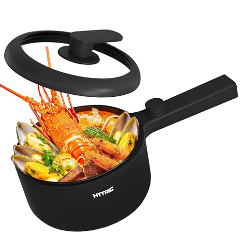 HYTRIC Hot Pot Electric, 1.5L Portable Non-stick Frying Pan, Electric Cooker for Steak, Egg, Pasta, Ramen Cooker with Dual Power Control, Mini Electric Pot for Office, Dorm Room Essential, Black