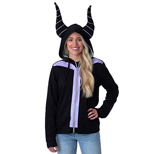 Disney Womens Villains Maleficent 3D Horns Costume Full-Zip Hoodie Small Black