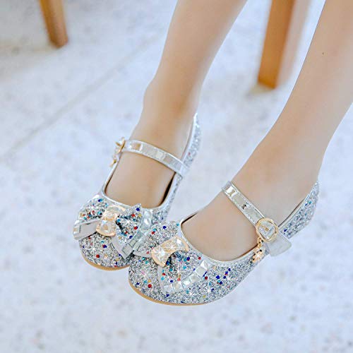 Walofou Flower Girls Dress Shoes Glitter Silver Girl Shoes Mary Jane Princess Shoes Girls' High Heel Girls' Ballerina Flat For Toddler/Little Kid Girls' Shoes/Big Kid (0501 Glitter Silver 11) #TOP5