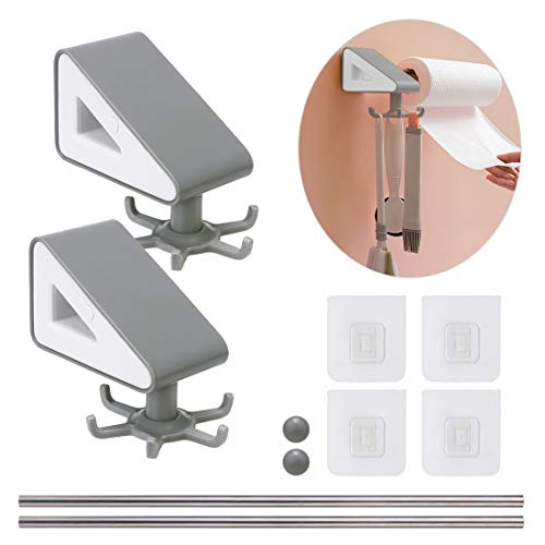 Gancho Giratorio De Almacenamiento Sin Punzón, 2 pcs Estante De Utensilios De Cocina 6 Ganchos Gris Multifuncional, Soporte De Papel Higiénico Autoadhesivo Toallero De Baño Montado En La Pared