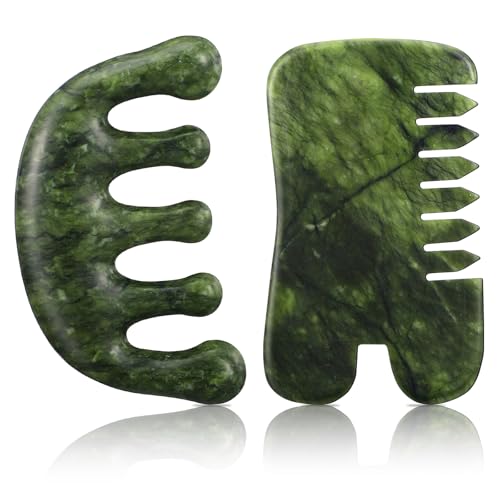 BBTO 2 Pcs Jade Comb for Scalp Massage Gua sha Comb for Head Body spa Hair Multifunctional Handheld Massage Tools (Classic Natural)