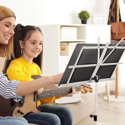 Image of CAHAYA Foldable Music Stand Extra Stable Lightweight Portable Adjustable Music Stand & Table Stand 2 in 1 Dual Use with Metal Carry Bag White