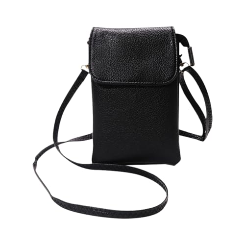 Black PU Leather Phone Bag Small Crossbody Shoulder Bag Mobile Phone Pouch 4 Layer Wallet Purse Adjustable Strap Handbag for Women Girls