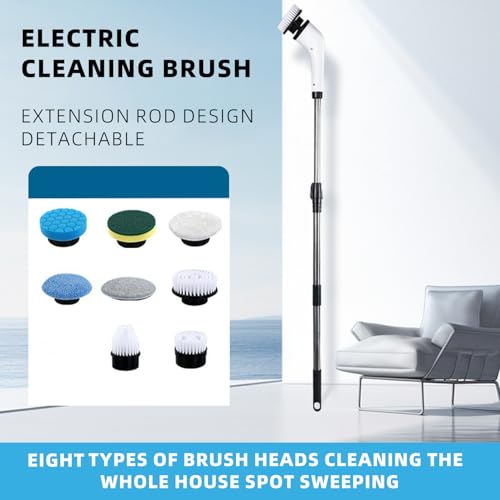 Image of Electric Rotary Scrubber, New Cordless Shower Cleaning Brush with 8 Replaceable Brush Heads, 3 Adjustable Speeds, and Adjustable Bathroom Tile Extension Handle