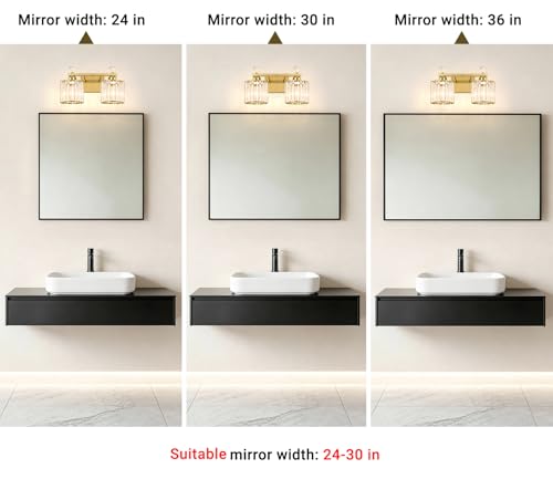 Image of Lxybcce Modern Crystal Bathroom Vanity Light, 14In 2-Lights Bathroom Light Fixtures, Gold Vanity Light Fixtures Over Mirror, Easy Installation & Shadow-Free Illumination for Bathroom Mirror Decor