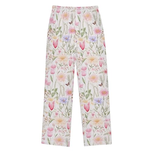 Floral Garden Flower Butterfly Long Pajama Pants Elastic Waist PJ Bottoms with Pockets S A1102322