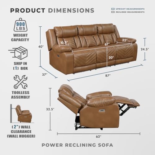 Image of Lexicon Faux Leather Power Double Reclining Sofa, Drop-Down Table, Brown