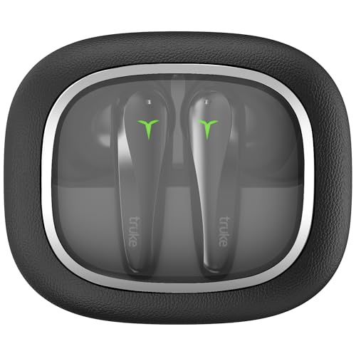 truke New Launch Crystal Dyno Leather Finish True Wireless in Ear Earbuds w/Spatial Audio, 70H Battery Fast Charge Ear Buds, 13mm Driver HiFi Sound TWS, 40ms Ultra Low Latency, 4Mics ENC- RavenBlack view 1