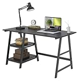 Soges Trestle Desk, 47 inches, Reversible Storage, Home Office Computer Desk, Student Desk, Black