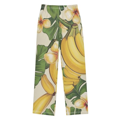 ZZXXB Banana Hibiscus Flowers Boys Long Pants Soft Trousers Elastic Waist Kids Lounge Bottoms with Pockets S-XL
