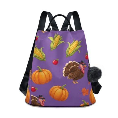 Sac à dos violet tendance femme motif imprimé citrouille dindes