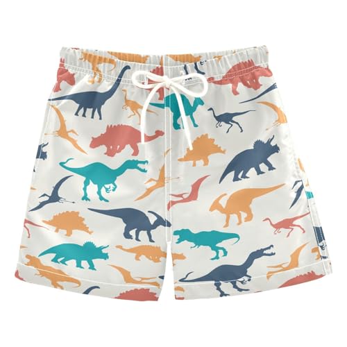 Boys Swim Trunks Quick Dry Dinosaur Beach Board Shorts with Mesh Lining Youth Swimwear 2-12T