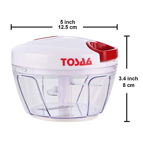 Image of Tosaa Vegetable Pull Chopper 450 ml with Bowl & 3 SS Spiral Blades (Color May Vary, Plastic)