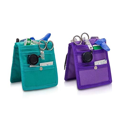 Elite Bags, Organiseur pour soins infirmiers, Pack de 2, Pochettes d'infirmière, Accessoires médicaux, Support pour ciseaux à pansements, Fixation magnétique, Léger, 14,5 x 12 cm, Violet et Vert