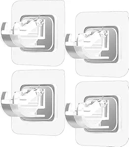 No Drill Curtain Rod Brackets No Drilling Self Adhesive Curtain Rod Holder Hooks Nail Free Adjustable Curtain Rod Hooks Curtain Hangers Home Bathroom and Hotel (Transparent) (4 Curtain Holder)